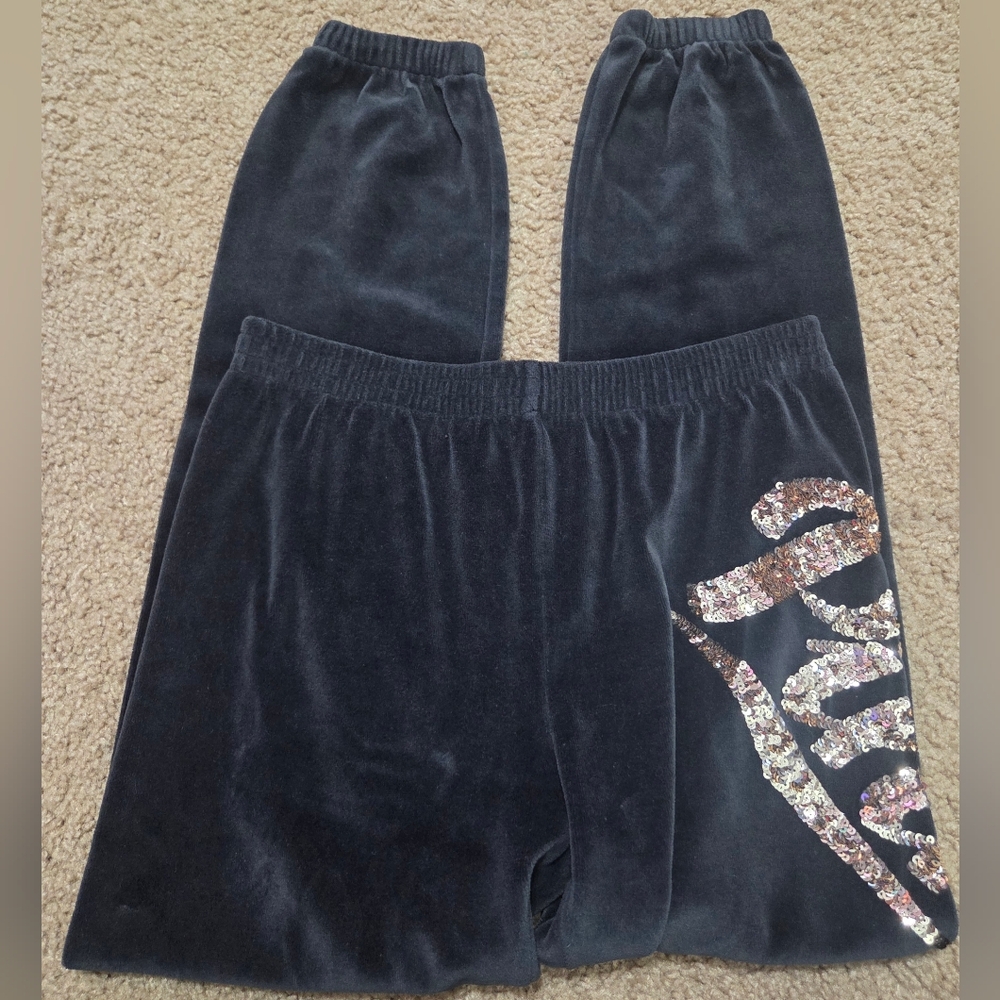 PINK Victoria's Secret Bling Sequin Vintage Velour Sweatpants Joggers HTF Rare - Picture 4 of 6
